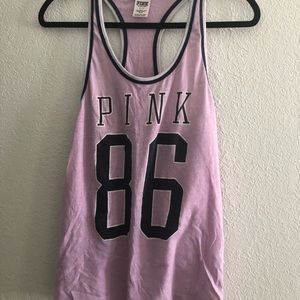 PINK pinkish/purplish, blue& white sports top says pink 86 size small